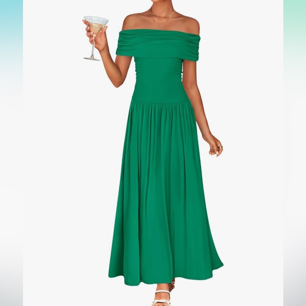 Elegant Green Off-Shoulder Dress